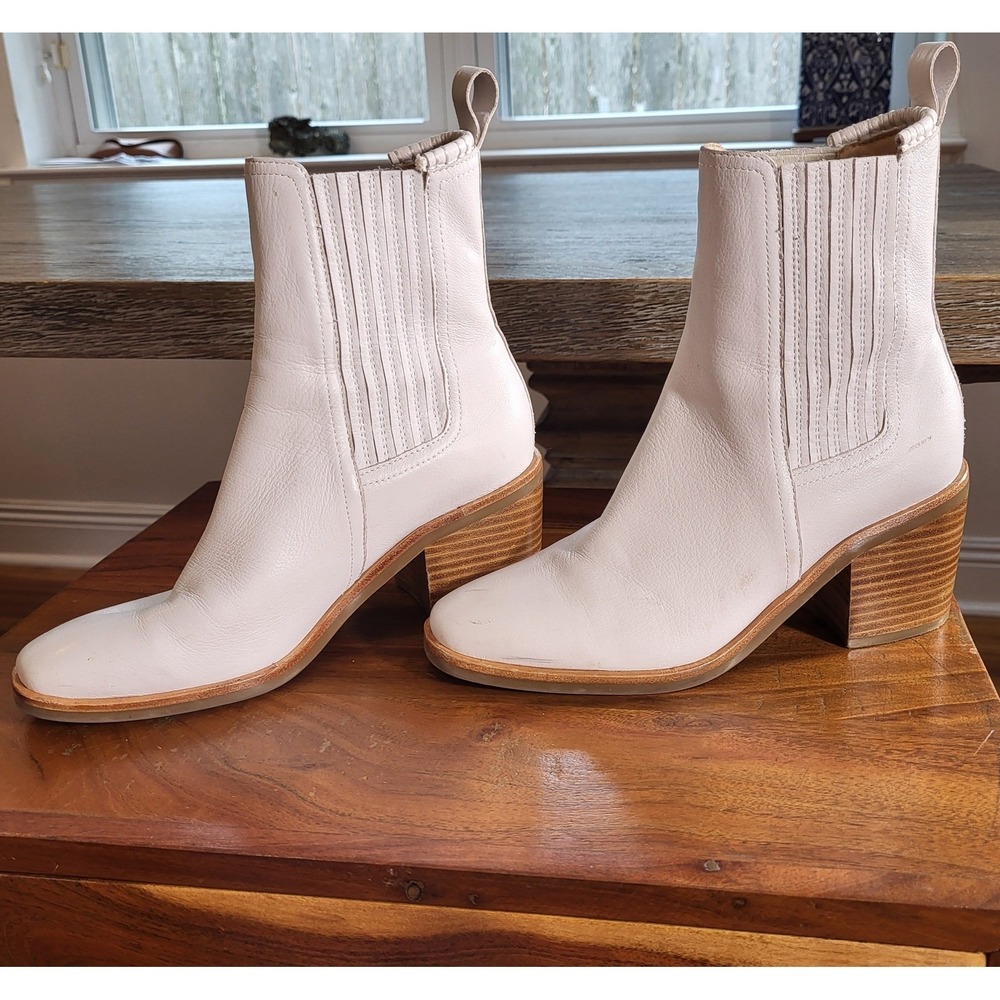 Silent D Naydo White Leather Square Toe Block Heel Ankle Boots Size 38